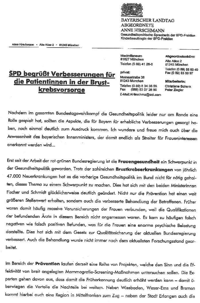 Statement Landtagsabgeordnete Anne Hirschmann - Gesundheitspolitische Sprecherin der SPD-Fraktion Seite 1