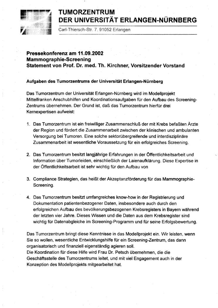 Statement Prof. Dr. med. Thomas Kirchner - vorsitzender Vorstand des Tumorzentrums der Universität Erlangen-Nürnberg