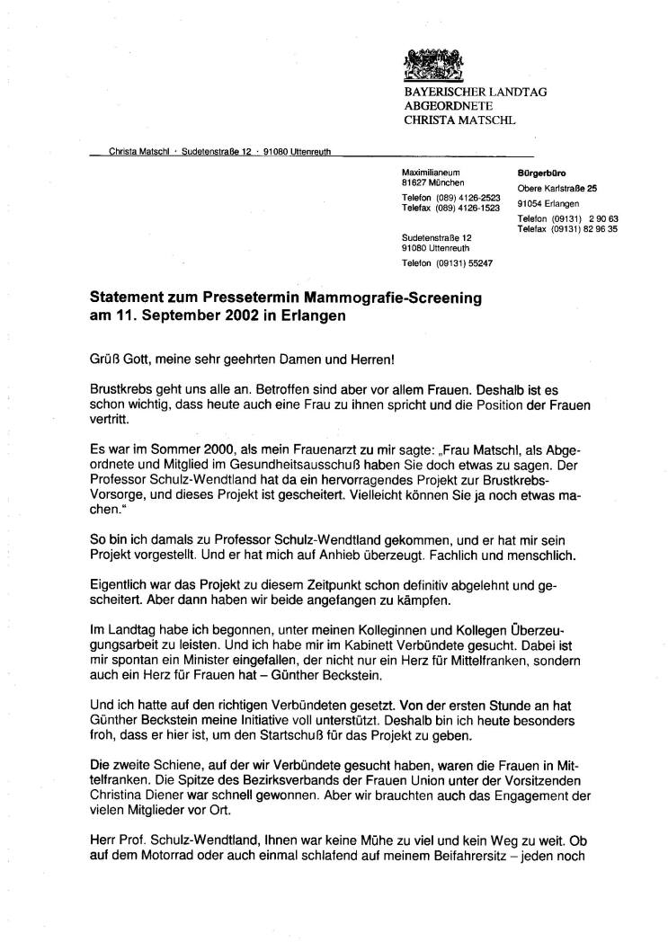 Statement von Landtagsabgeorneter Christa Matschl Seite 1