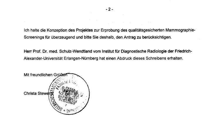 Befürwortungsschreiben Staatsministerin Christa Stewens Seite 2