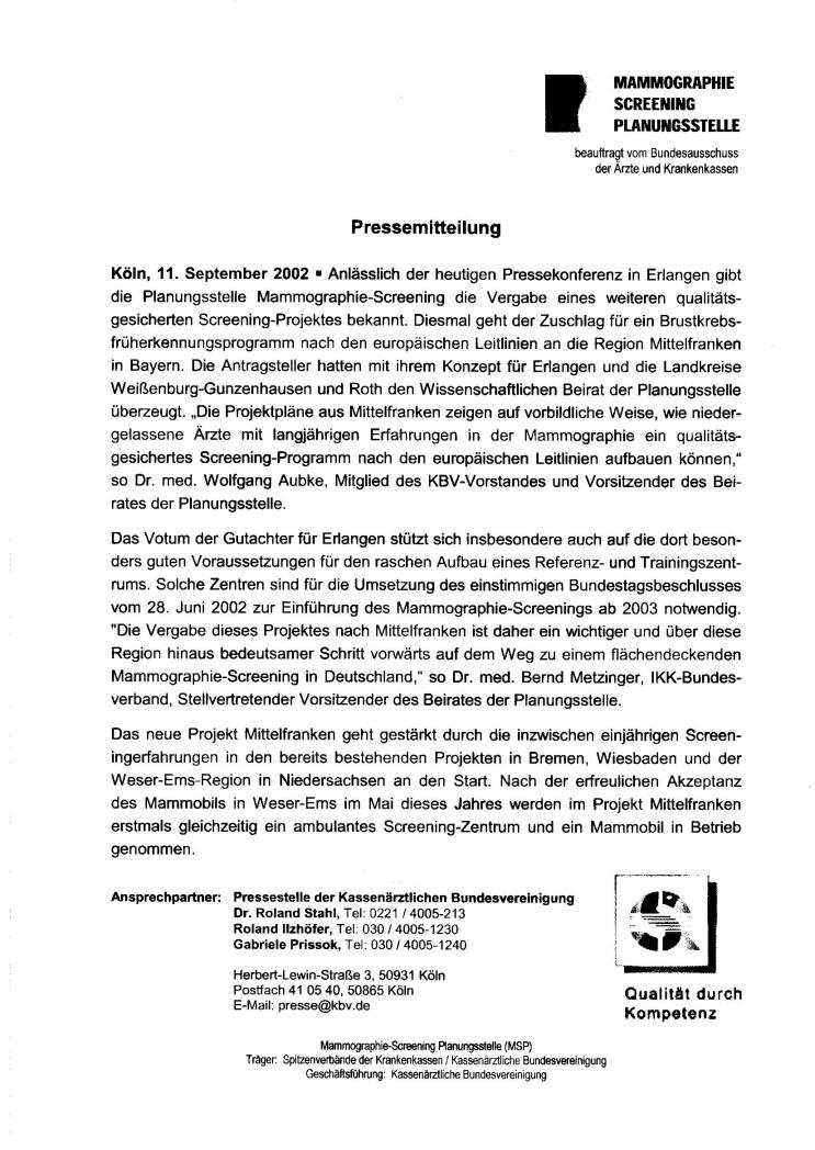 Statement Mammographie Screening Planungsstelle